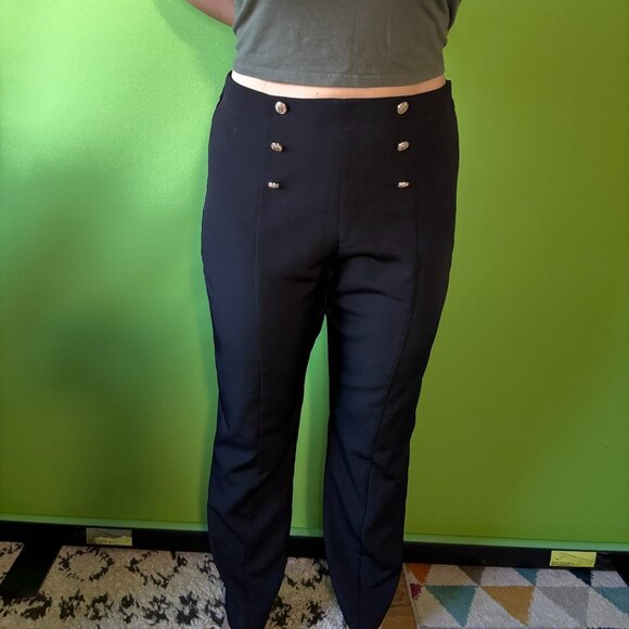 Elegant comfortable black trousers with gold buttons / XL / Never Worn - Picture 2 of 5